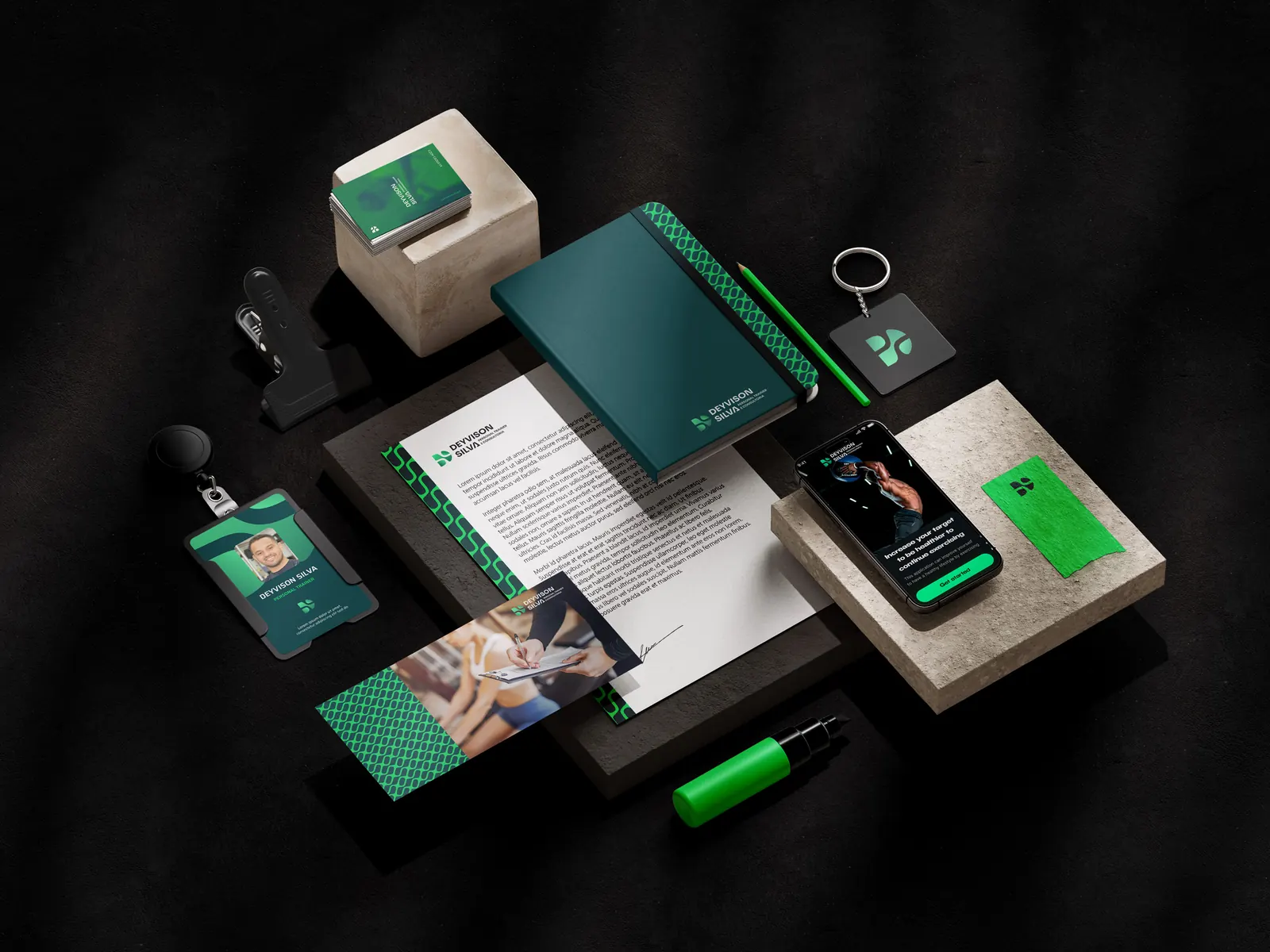 Kit de papelaria: cartão, agenda e crachá