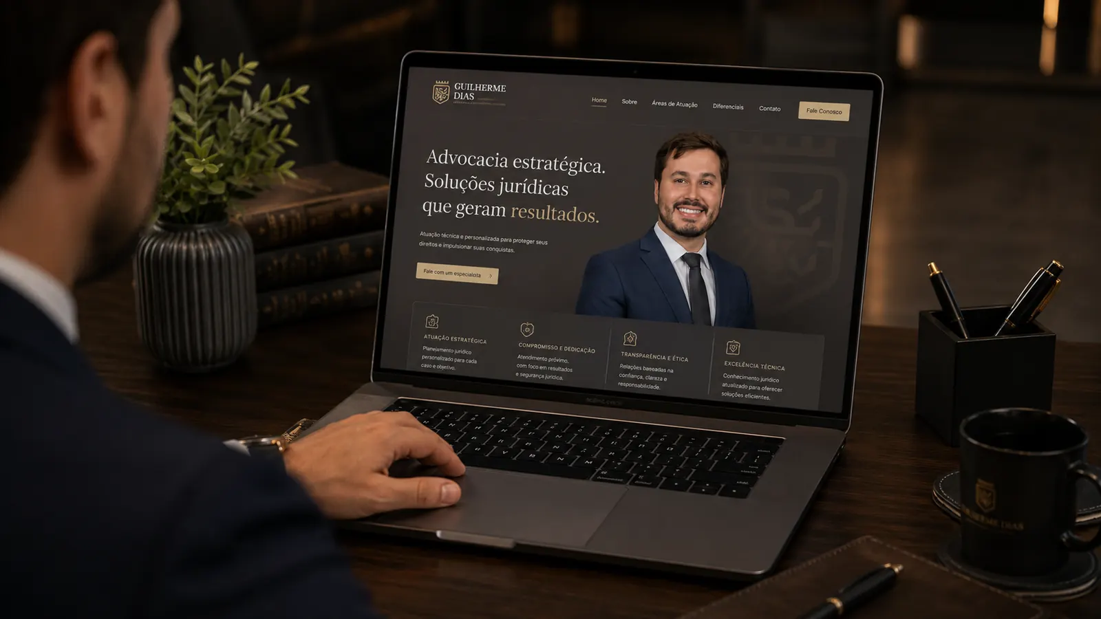 Site do escritório aberto em um notebook