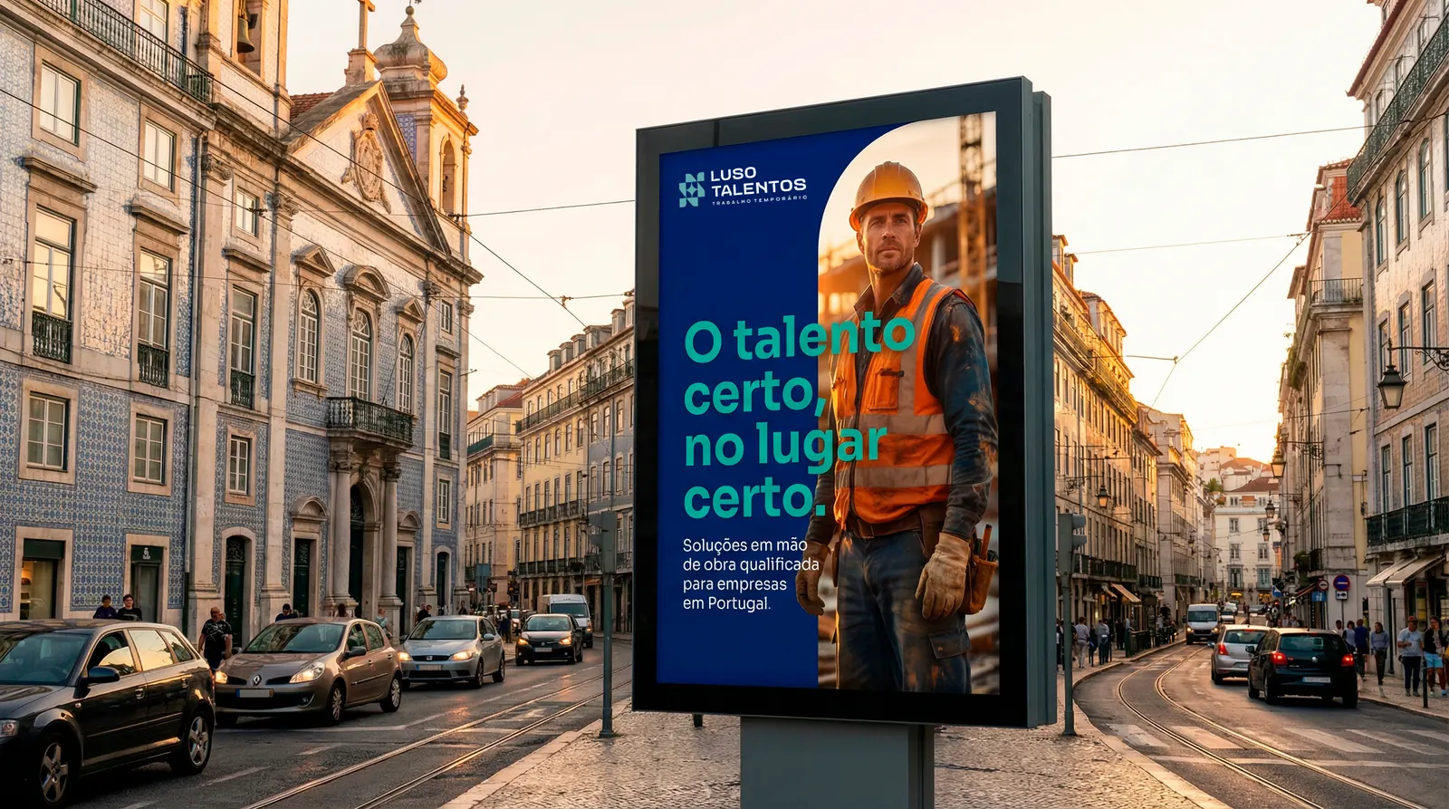 Outdoor da Luso Talentos em uma rua de Lisboa