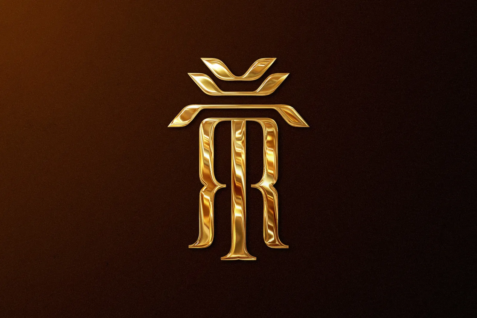Logo em dourado 3D sobre fundo escuro